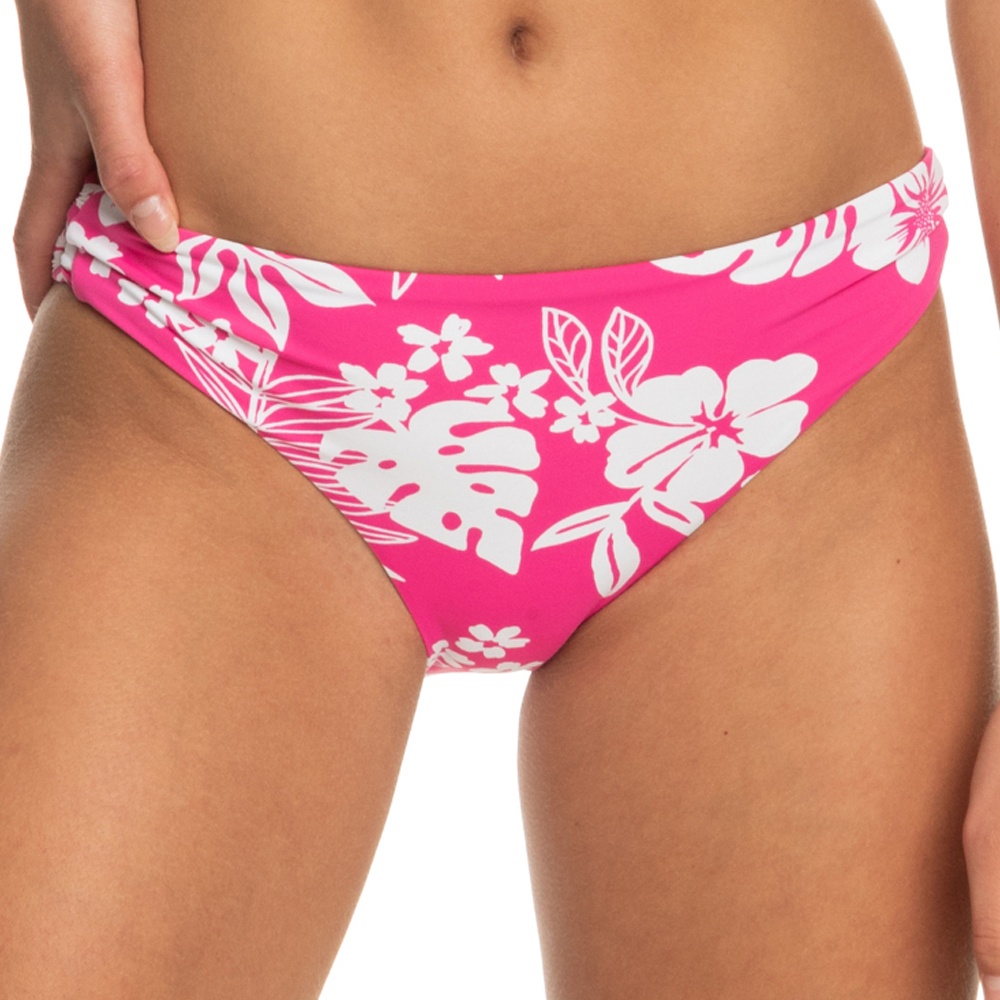 Roxy Womens Printed Beach Classics Hipster Bikini Bottoms In Shocking Pink Hello Aloha