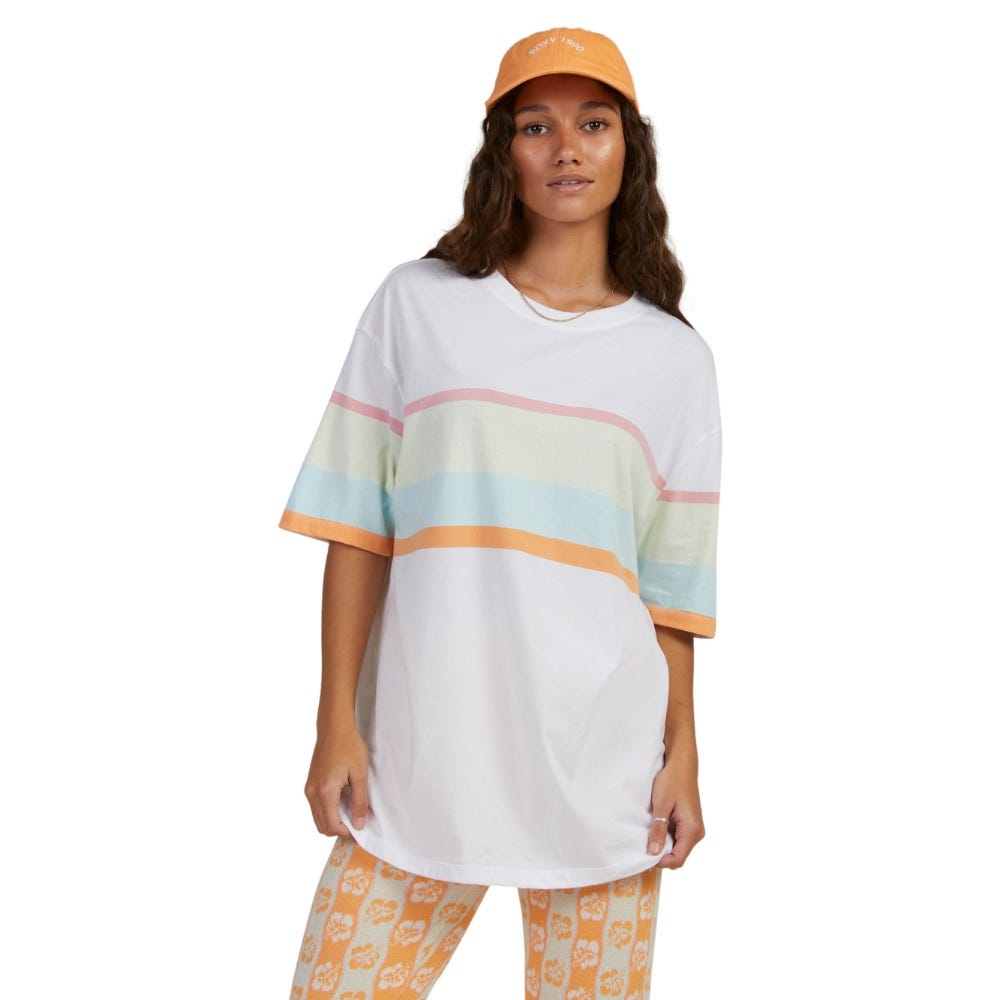 Roxy Womens Starry Night Sky Oversized T-Shirt Bright White