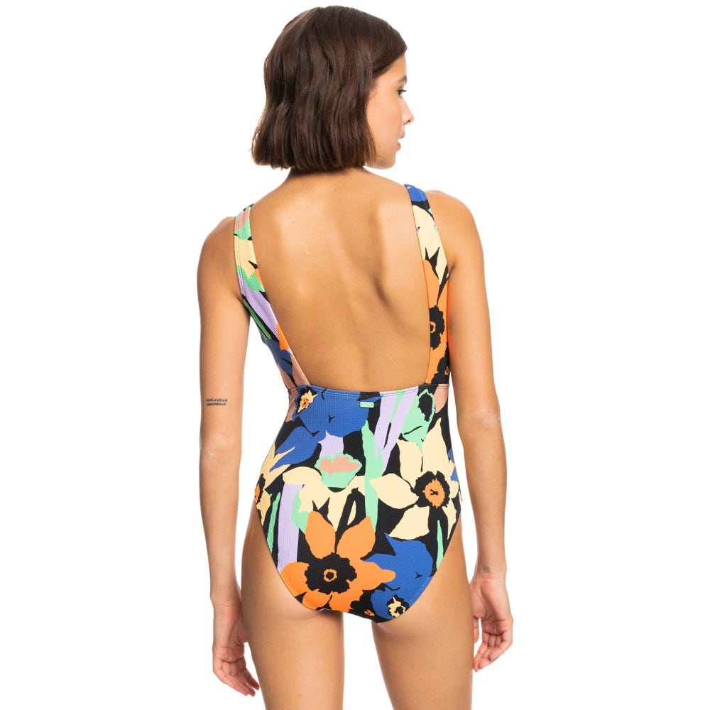 Roxy Womens Color Jam One-Piece Swimsuit In Anthracite Flower Jammin