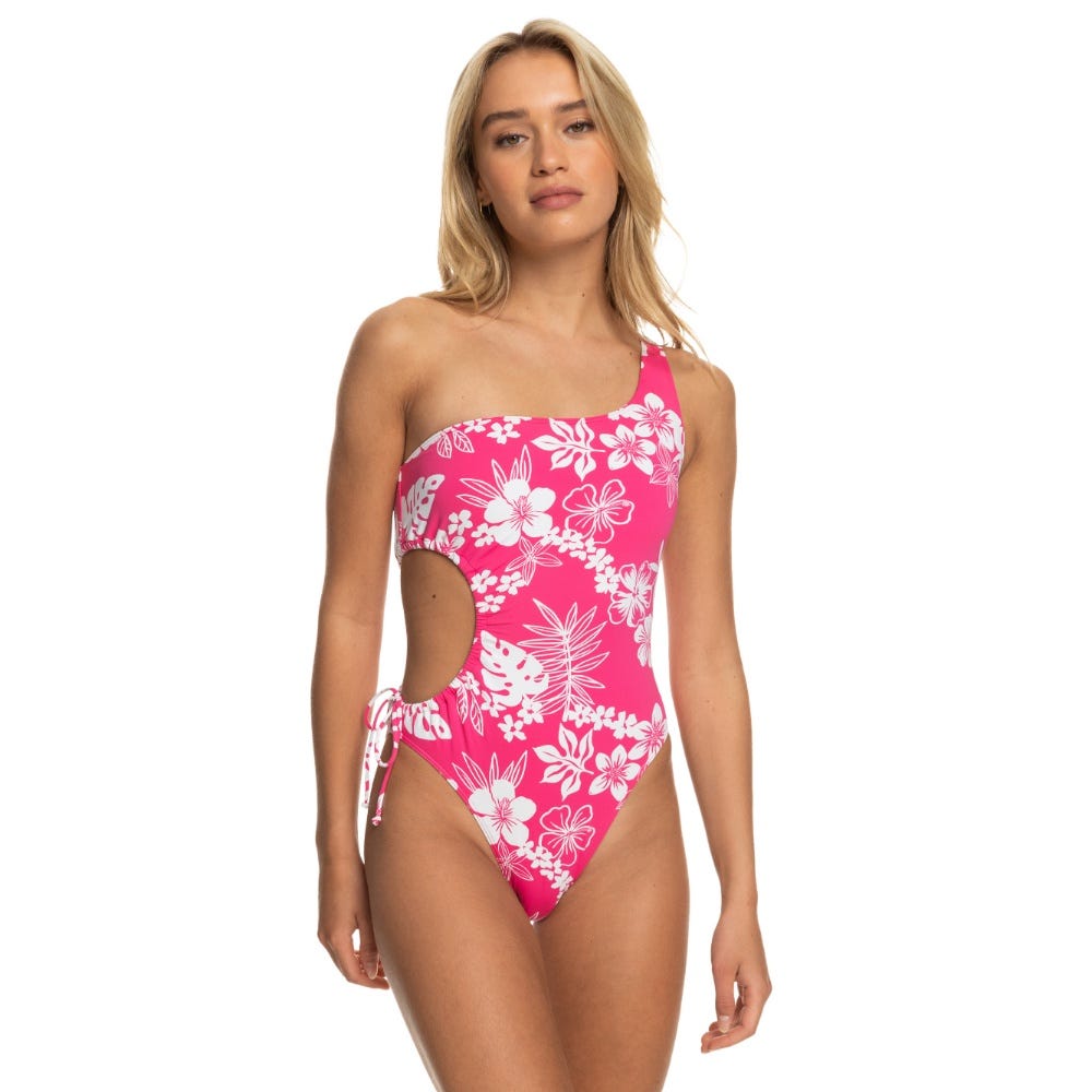 Roxy Womens Printed Beach Classics One-Piece Swimsuit In Shocking Pink Hello Aloha