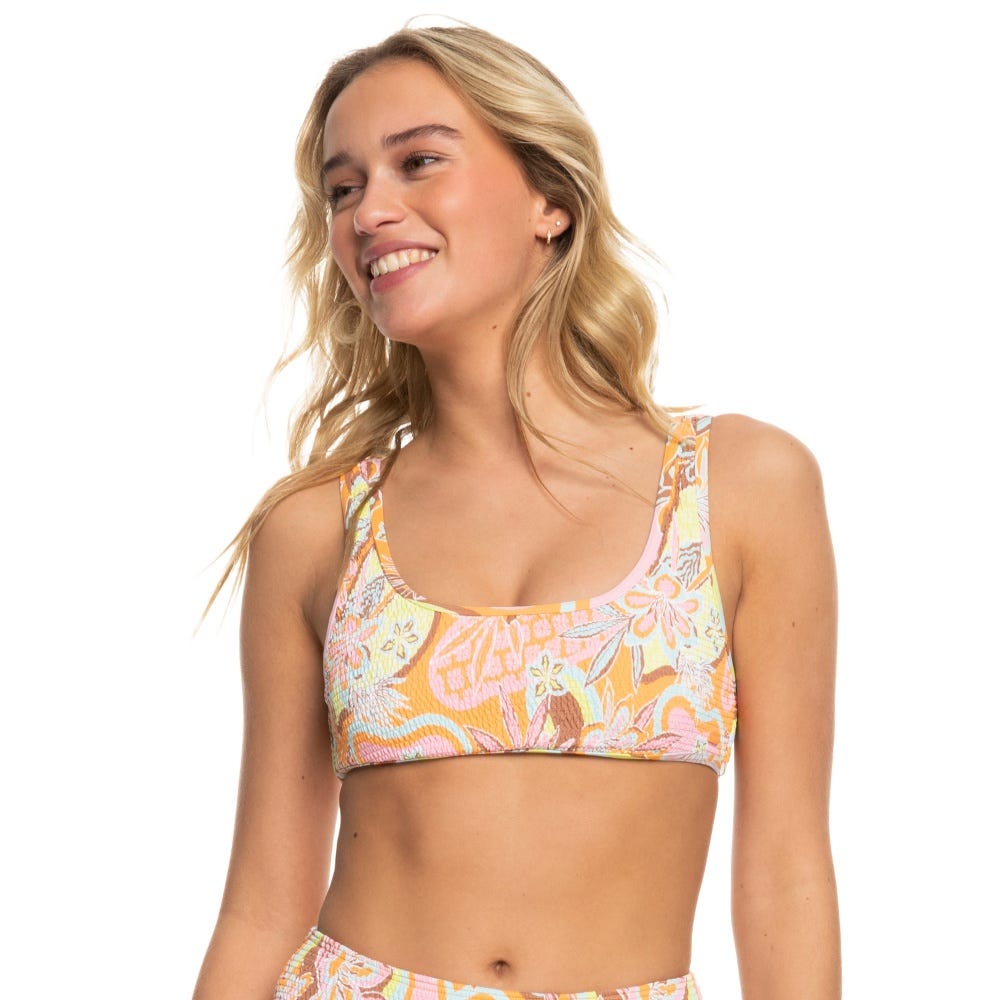 Roxy Womens Floraldelic Bralette Bikini Top In Mock Orange Delic