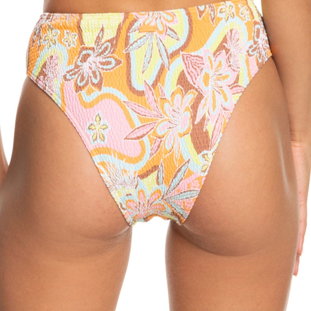 Roxy Womens Floraldelic High Leg Bikini Bottoms In Mock Orange Delic