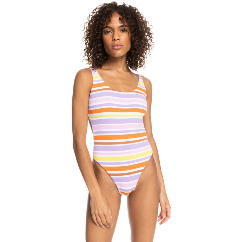 Roxy Womens Surf Kind Kate Reversible One-Piece Swimsuit In Bright White Aloha Stripe Hori