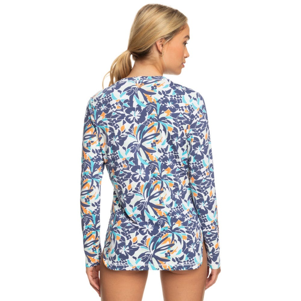 Roxy Womens Sea Skippin Long Sleeve Upf 50 Rashguard In Bijou Blue Tropical Daze