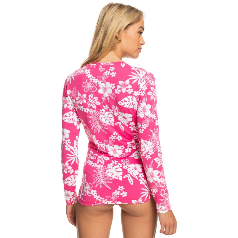 Roxy Womens Sea Skippin Long Sleeve Upf 50 Rashguard In Shocking Pink Hello Aloha