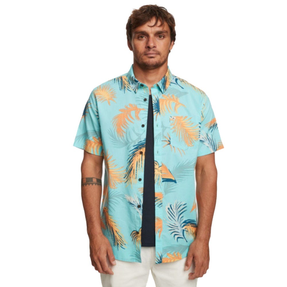 Quiksilver Mens Tropical Glitch Short Sleeve Shirt In Angel Blue Tropical Glitch