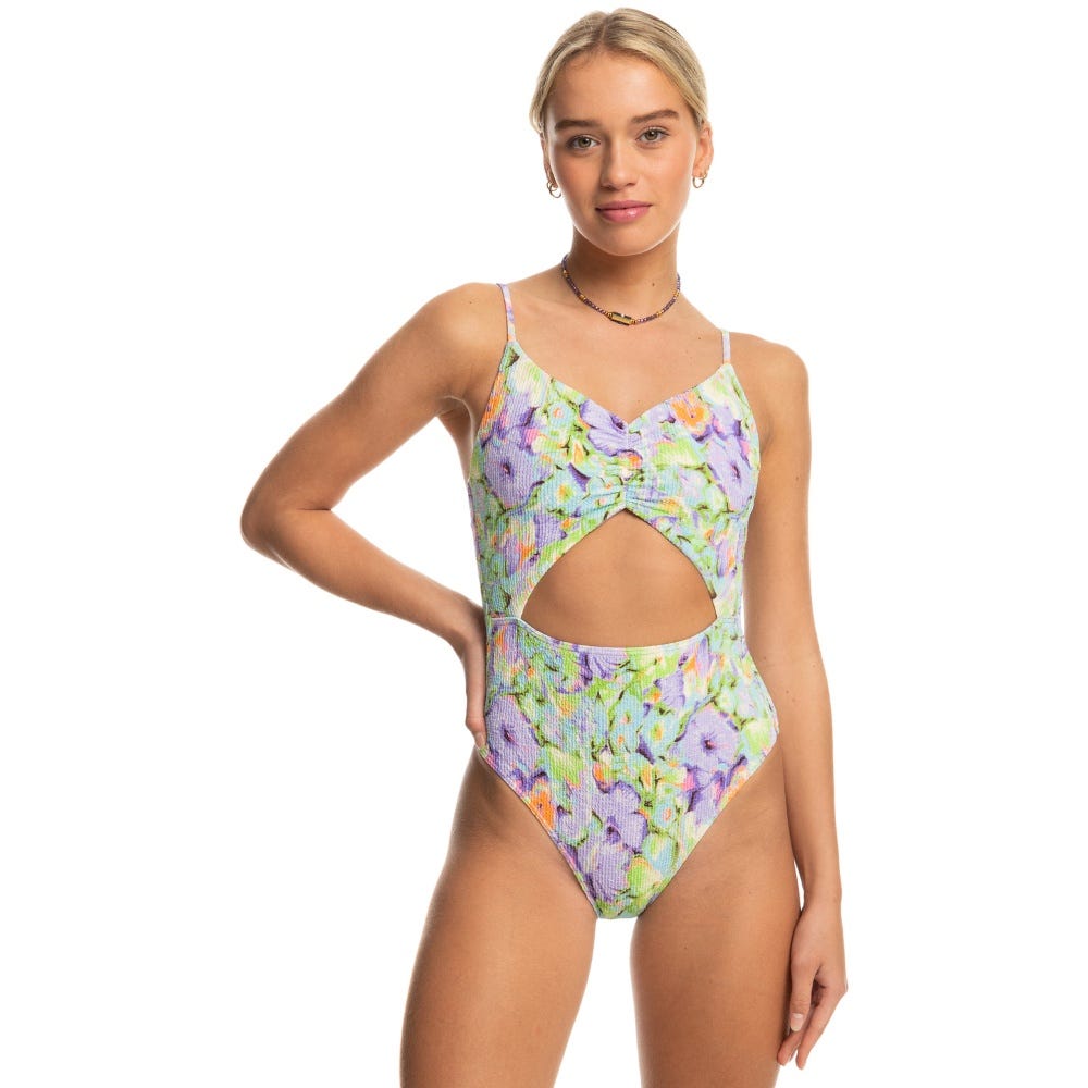 Roxy Womens Blumen One-Piece Swimsuit In Purple Rose Blumen