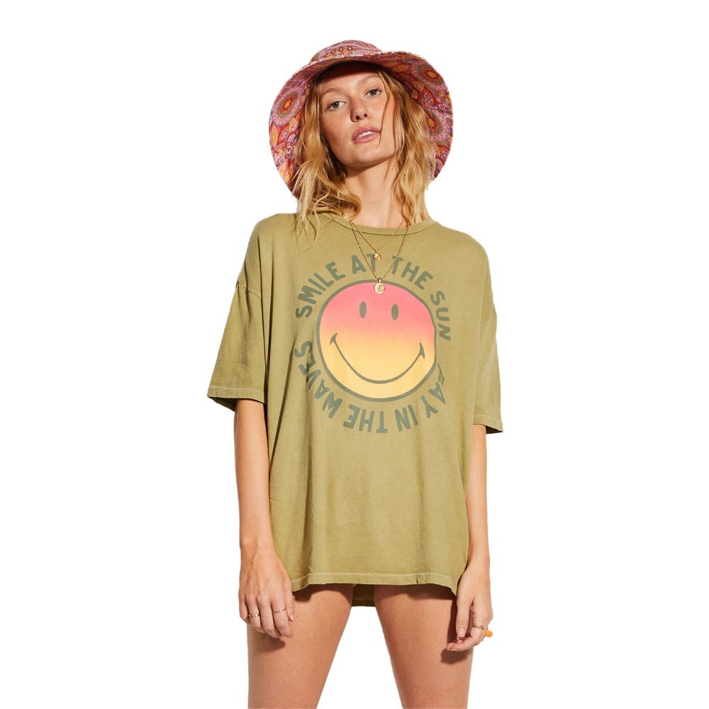 Billabong Womens X Smiley True Oversized T-Shirt In Split Pea