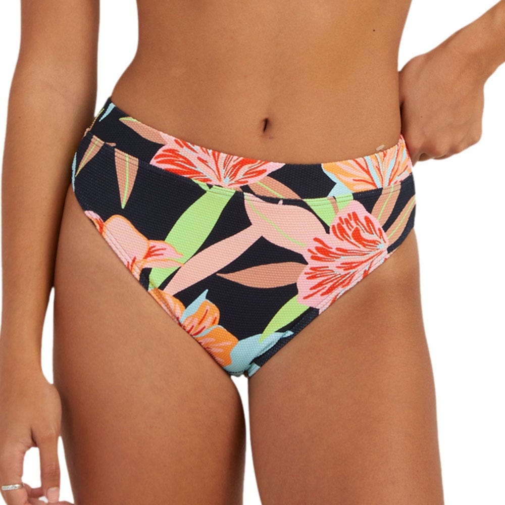 Roxy Womens Florette Mid Waist Bikini Bottoms In Florette Anthracite