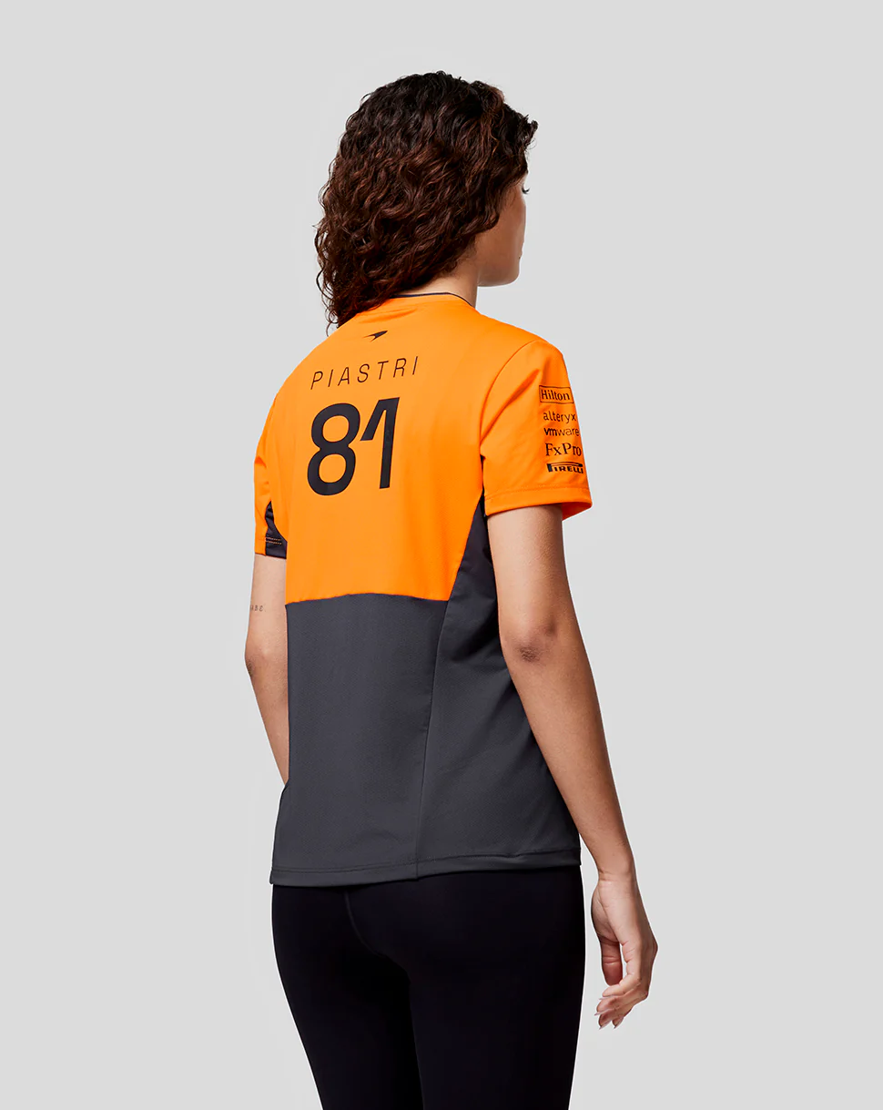 McLaren Womens Official Teamwear Set Up T-Shirt Oscar Piastri Formula 1 - Phantom/Papaya