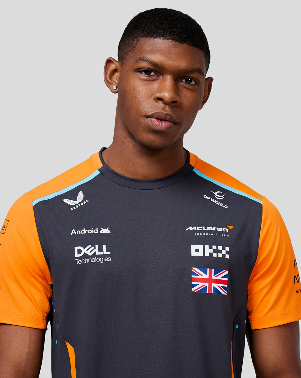 McLaren Mens Official Teamwear Set Up T-Shirt Lando Norris Formula 1 - Phantom/Papaya