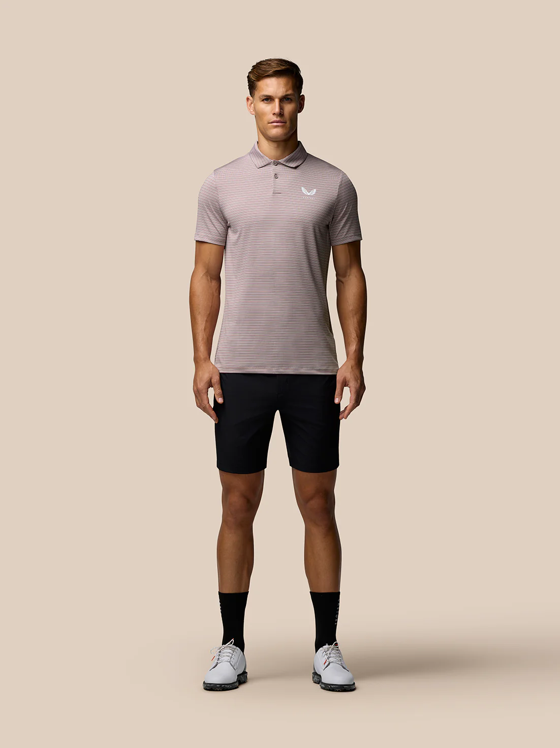 Men’s Golf Short Sleeve Club Yarn Dye Stripe Polo Shirt - Pink