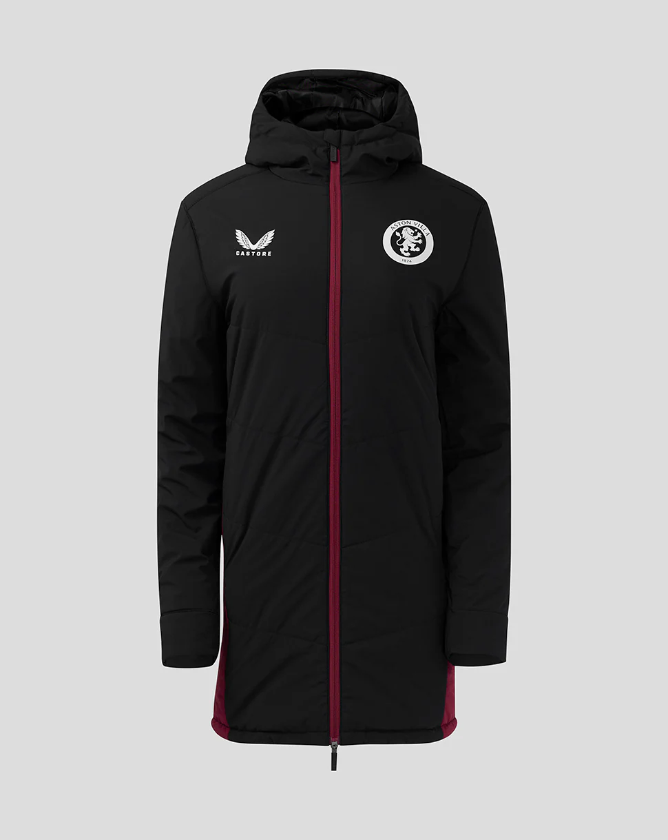 Womens ASTON VILLA FC STAFF LONG BENCH JACKET - CAVIAR / RHODODENDRON