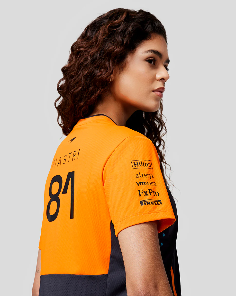 McLaren Womens Official Teamwear Set Up T-Shirt Oscar Piastri Formula 1 - Phantom/Papaya
