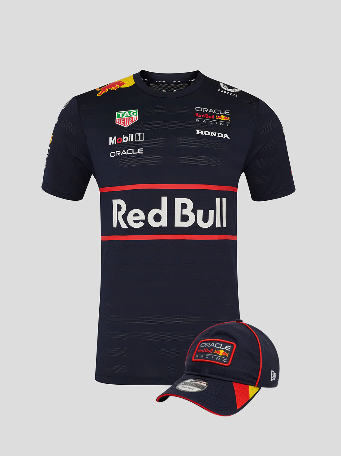 Oracle Red Bull Racing Mens Teamline Set Up T-Shirt + New Era x Oracle Red Bull Racing Retro 9Twenty® Cap Bundle  [Worth £100]