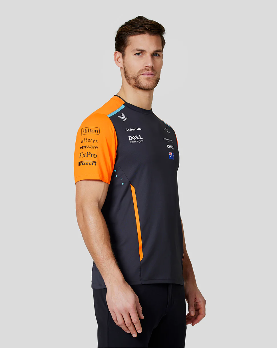 McLaren Mens Official Teamwear Set Up T-Shirt Oscar Piastri Formula 1 - Phantom/Papaya