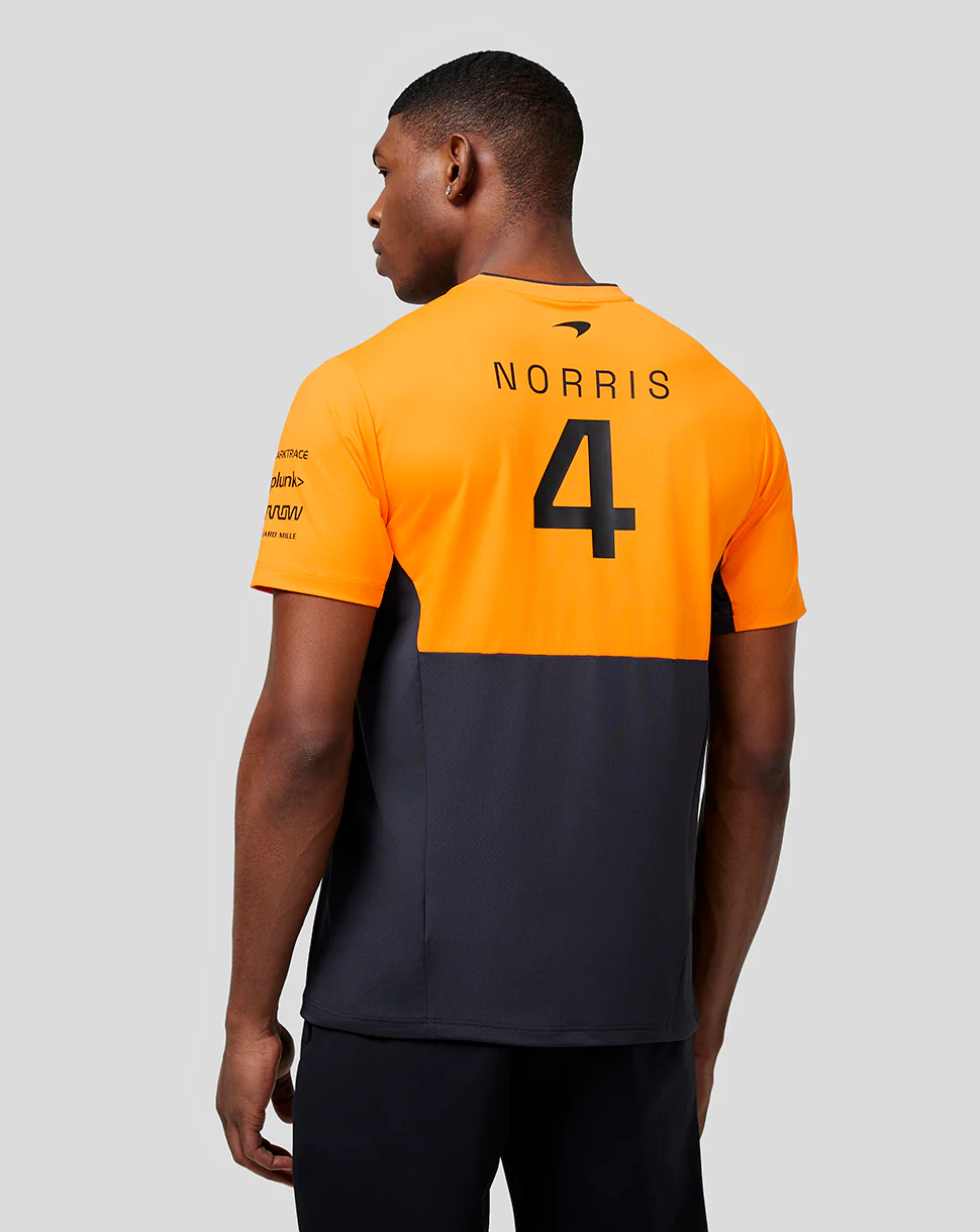 McLaren Mens Official Teamwear Set Up T-Shirt Lando Norris Formula 1 - Phantom/Papaya