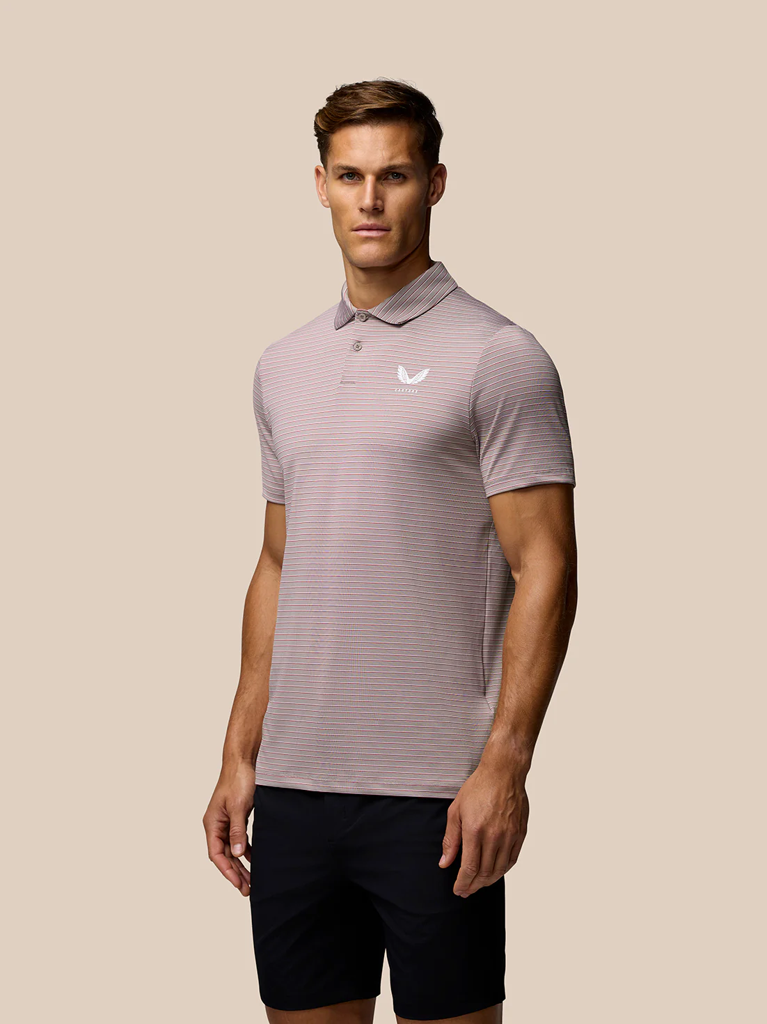 Men’s Golf Short Sleeve Club Yarn Dye Stripe Polo Shirt - Pink