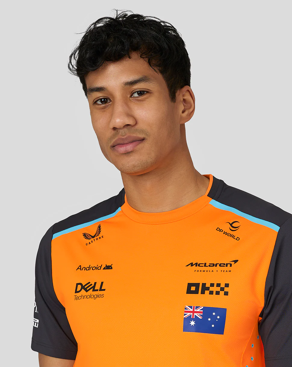 McLaren Mens Official Teamwear Set Up T-Shirt Oscar Piastri Formula 1 - Papaya/Phantom