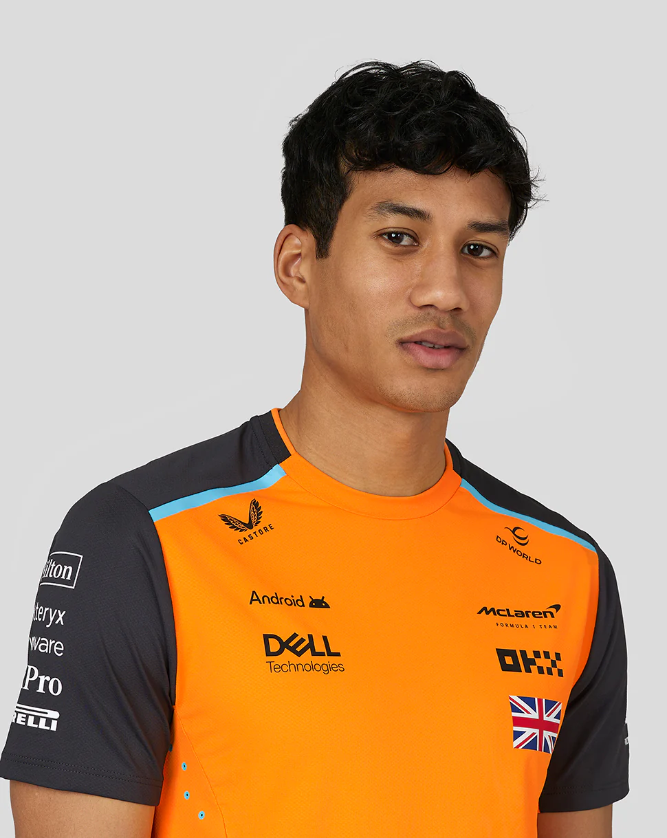 McLaren Mens Official Teamwear Set Up T-Shirt Lando Norris Formula 1 - Papaya/Phantom