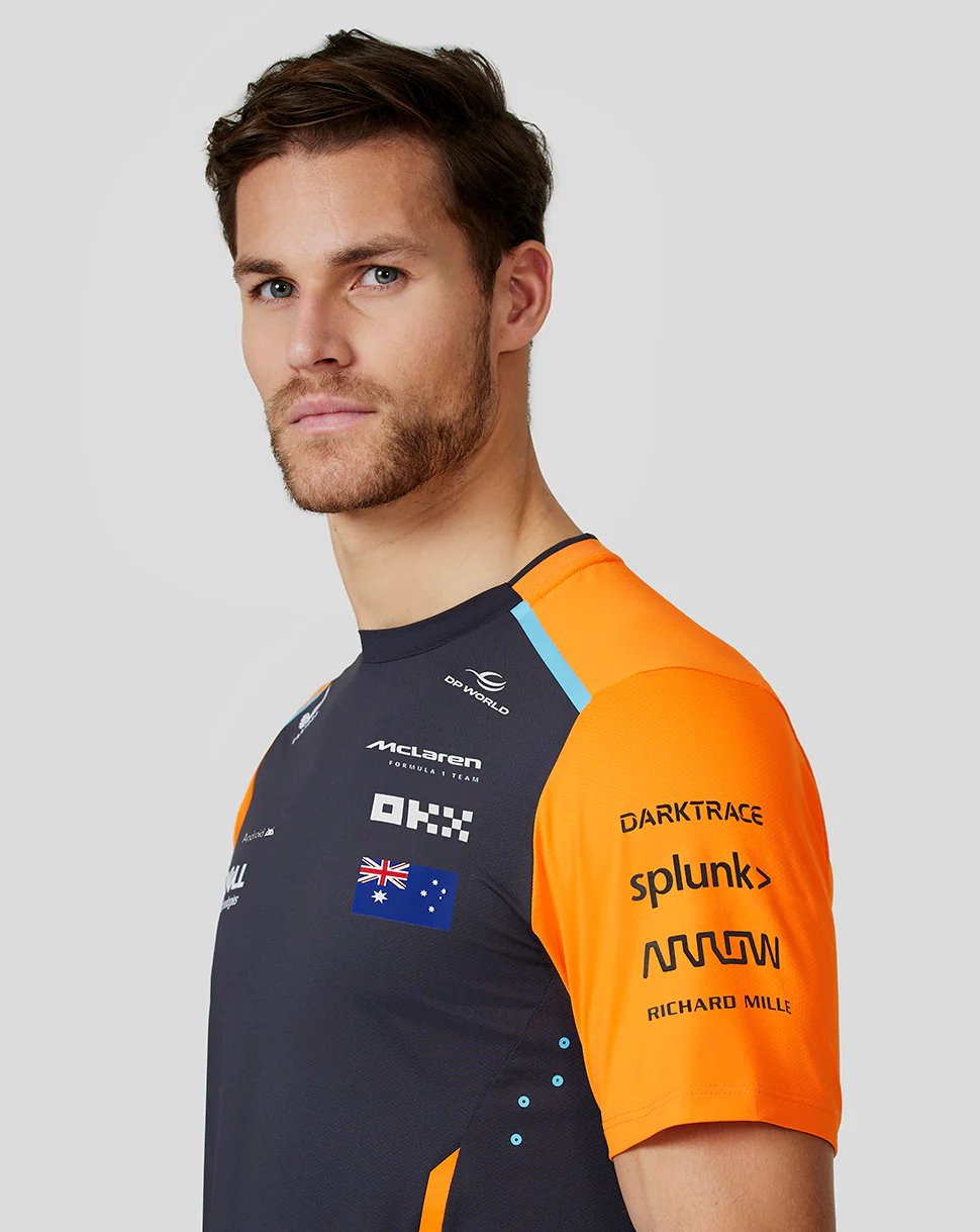 McLaren Mens Official Teamwear Set Up T-Shirt Oscar Piastri Formula 1 - Phantom/Papaya