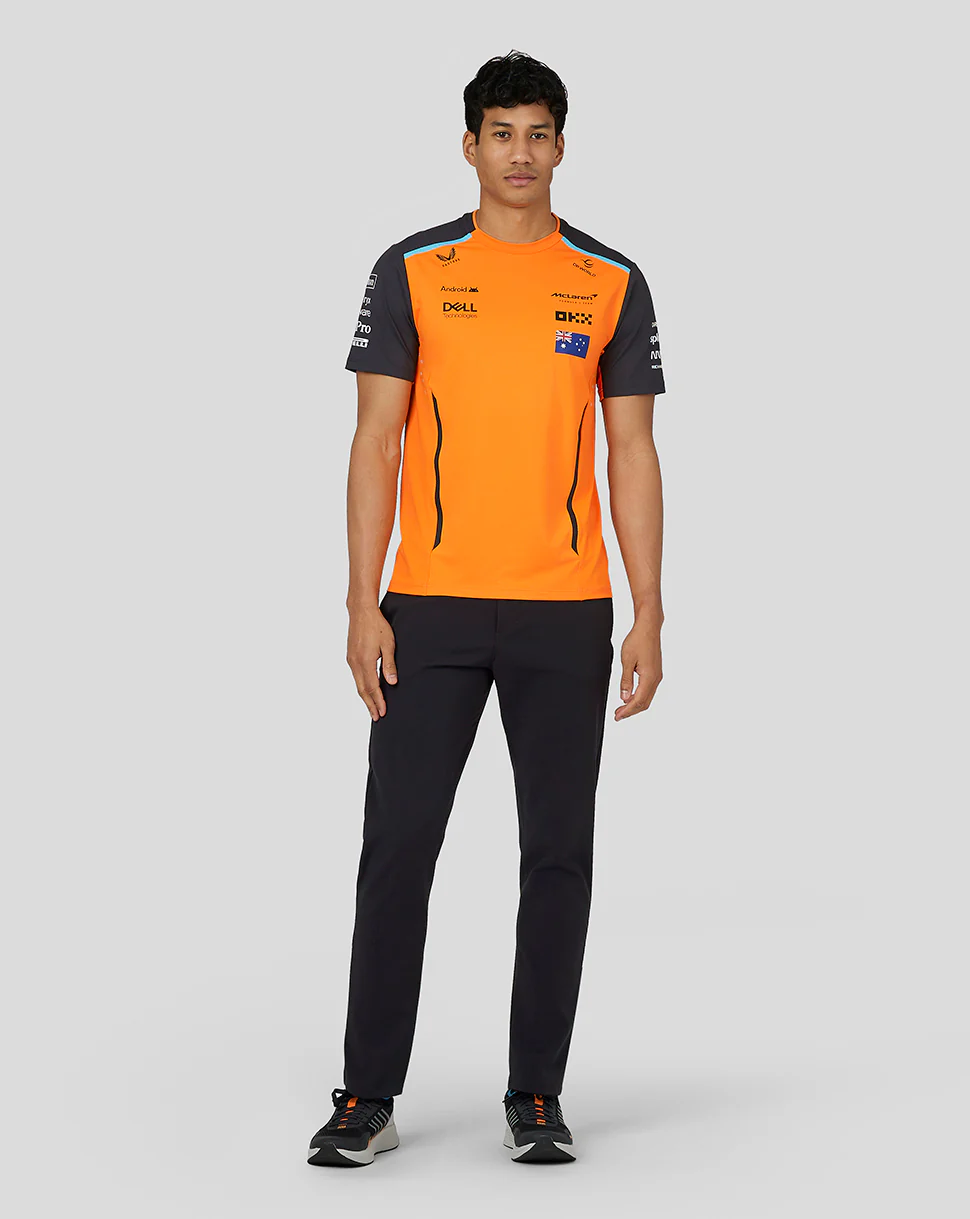 McLaren Mens Official Teamwear Set Up T-Shirt Oscar Piastri Formula 1 - Papaya/Phantom