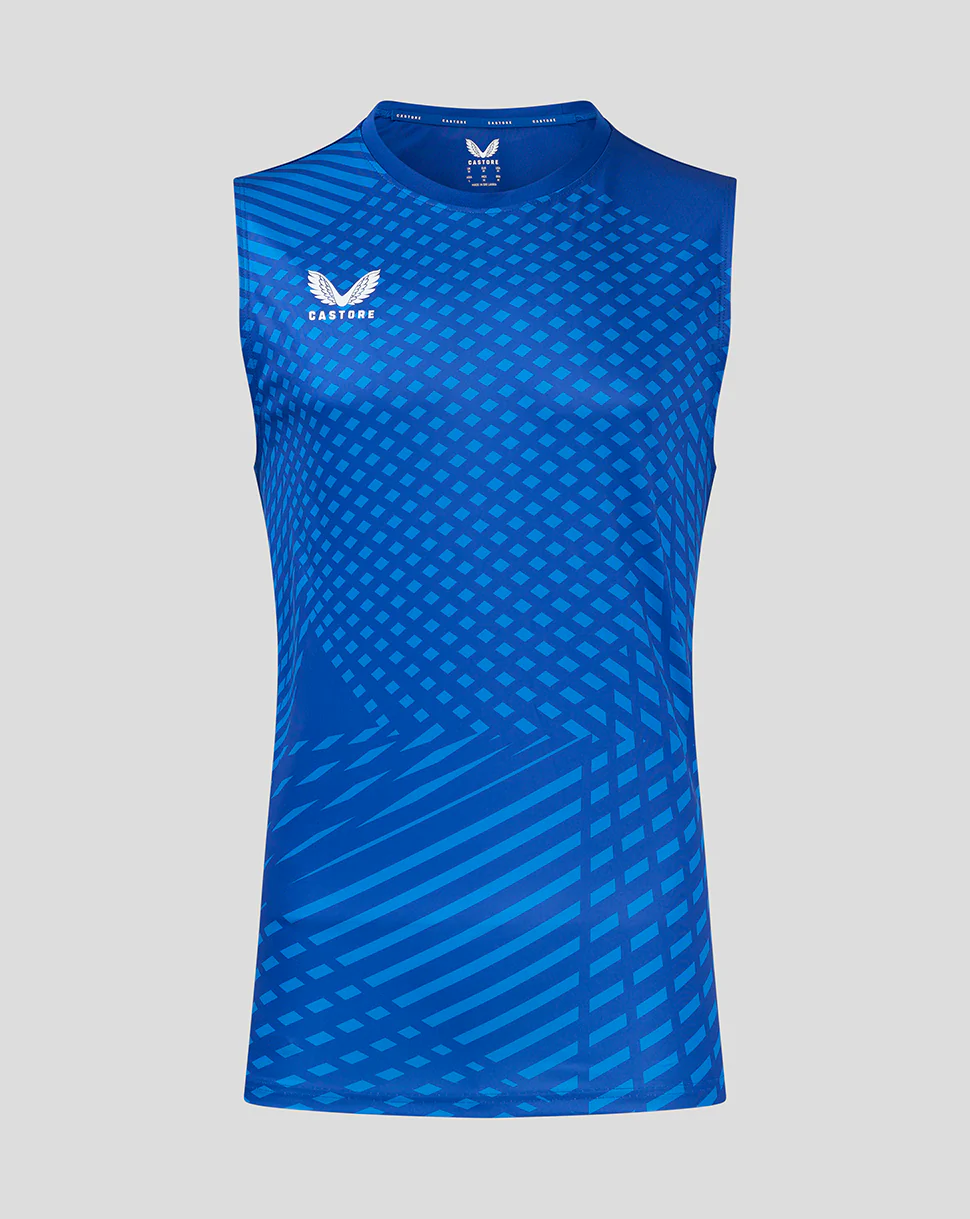 GEOMETRIC PRINTED MENS SINGLET - SURF THE WEB / VICTORIA BLUE