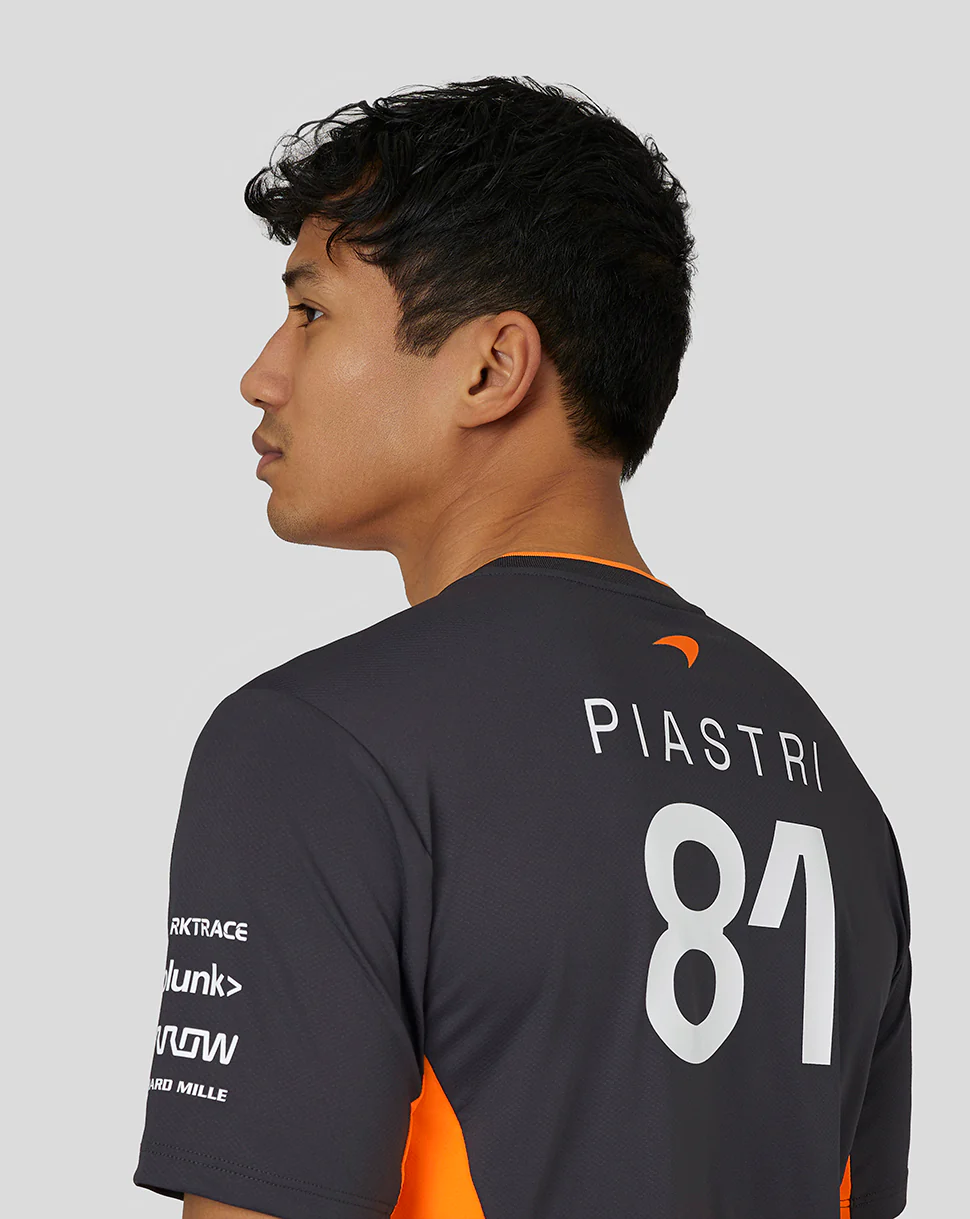 McLaren Mens Official Teamwear Set Up T-Shirt Oscar Piastri Formula 1 - Papaya/Phantom