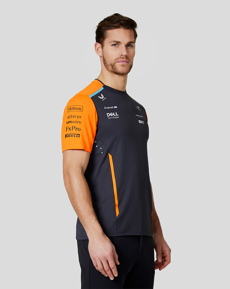 McLaren Mens Official Teamwear Set Up T-Shirt Formula 1- Phantom/Papaya