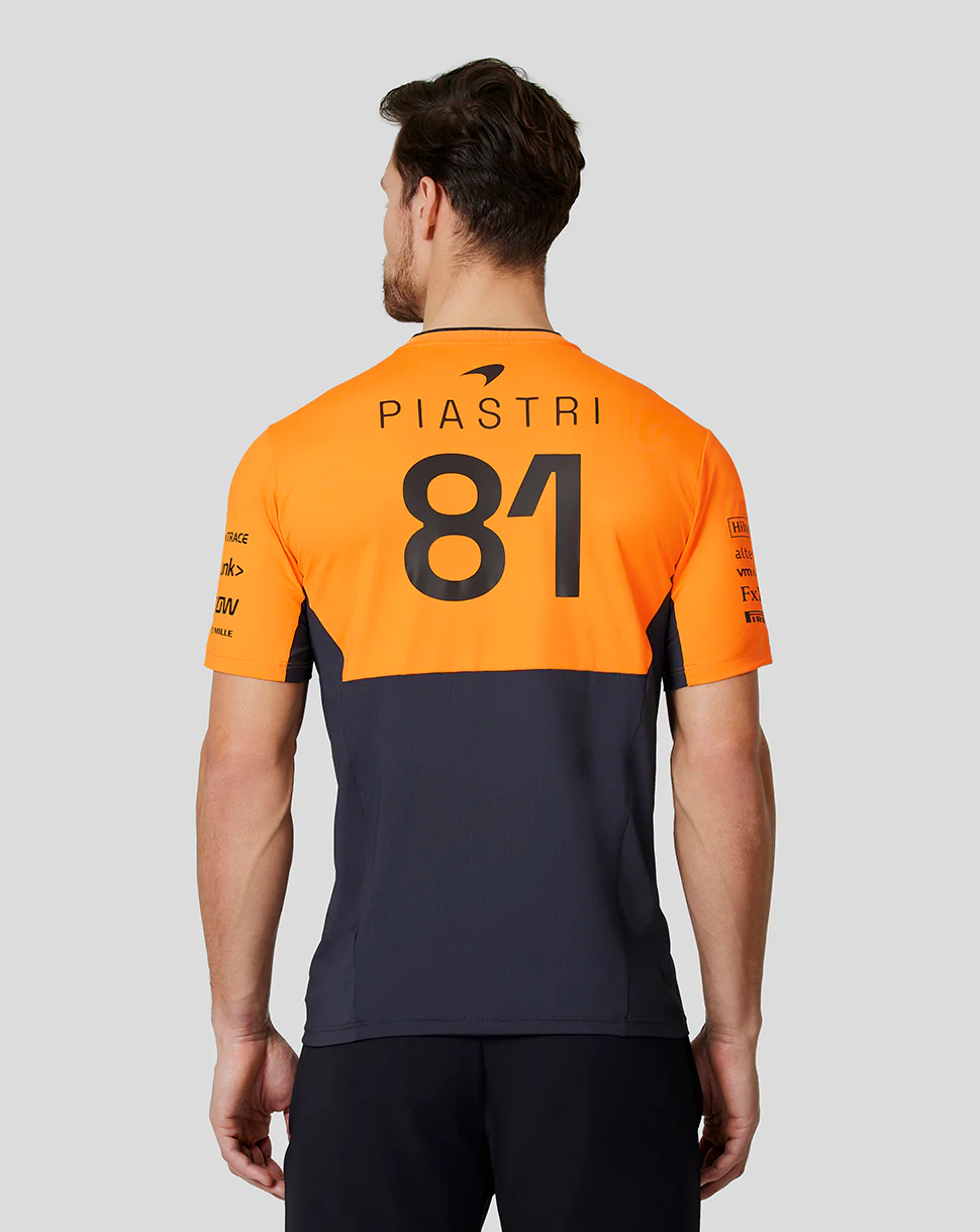 McLaren Mens Official Teamwear Set Up T-Shirt Oscar Piastri Formula 1 - Phantom/Papaya