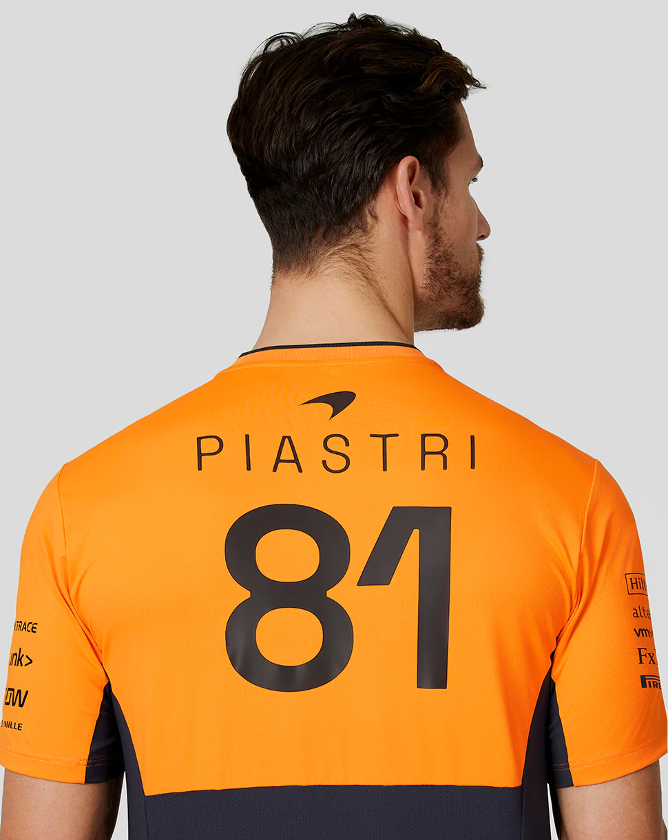 McLaren Mens Official Teamwear Set Up T-Shirt Oscar Piastri Formula 1 - Phantom/Papaya