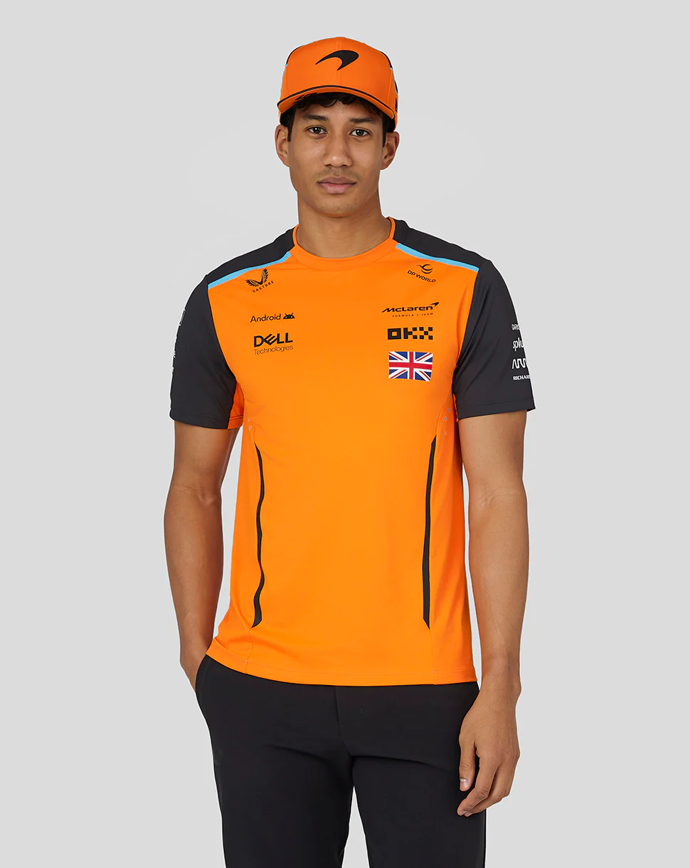 McLaren Mens Official Teamwear Set Up T-Shirt Lando Norris Formula 1 - Papaya/Phantom