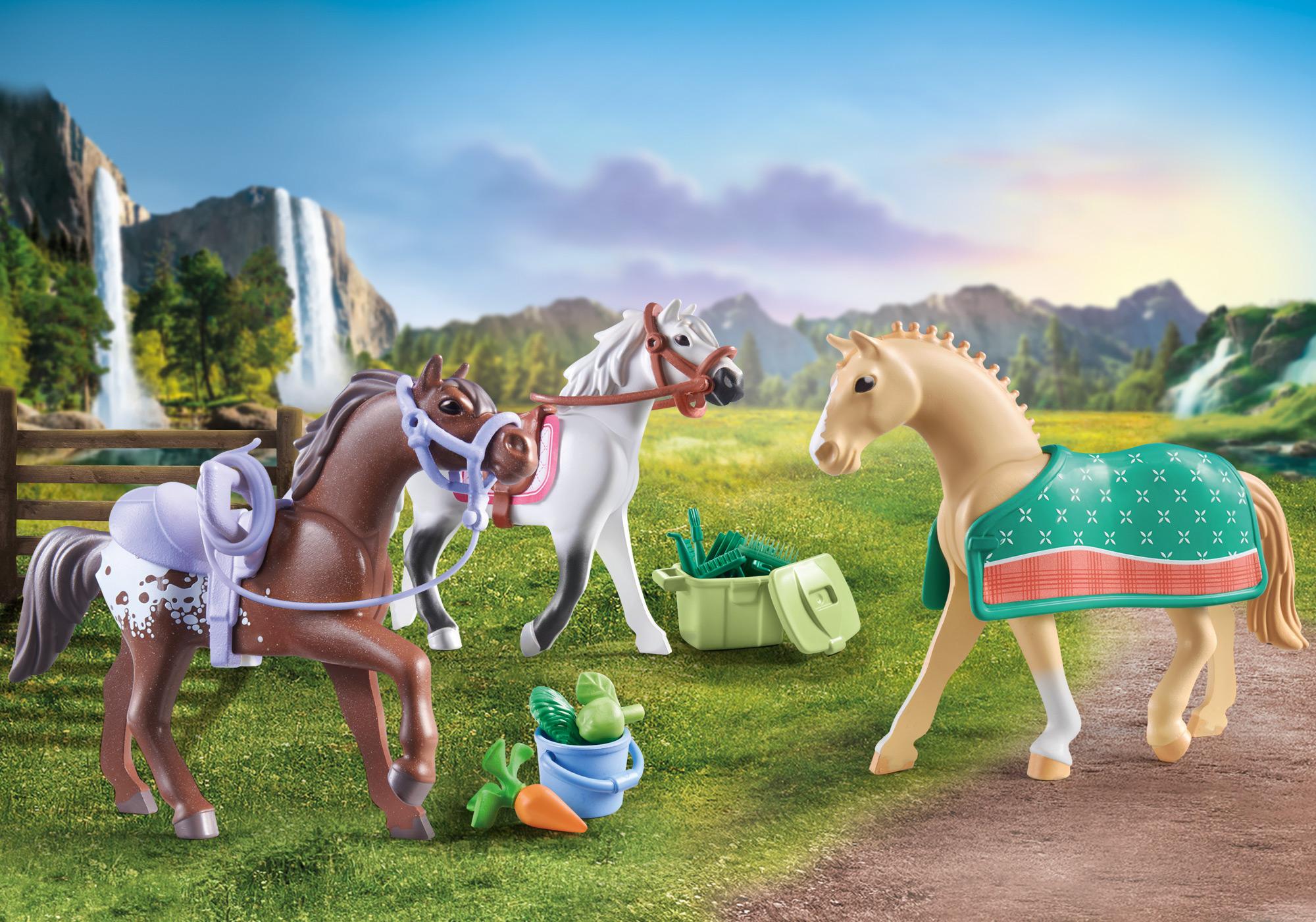 Three Horses with Saddles