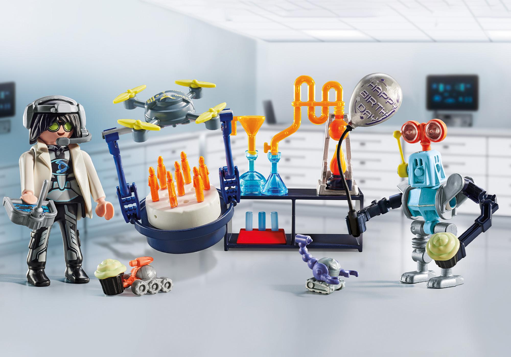 Researchers with robots