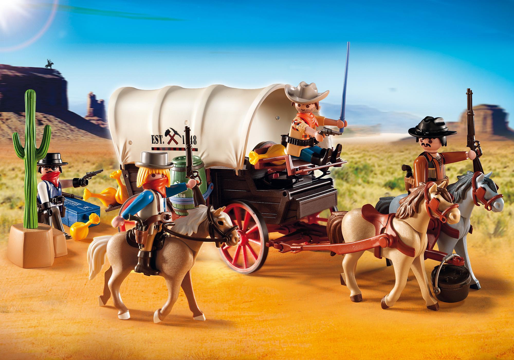 Covered Wagon with Raiders