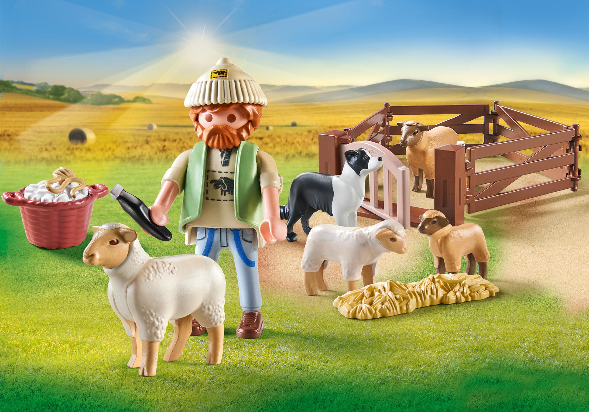Young Shepherd with flock of sheep