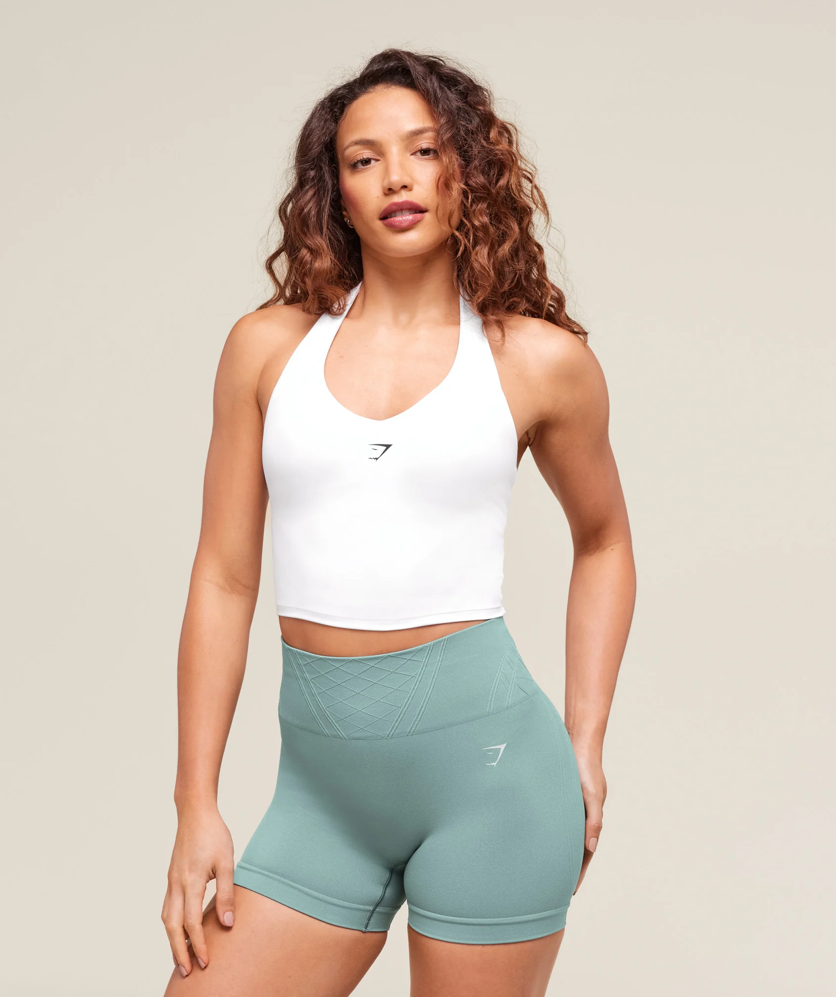 Gymshark Halter Neck Cami with Shelf - White