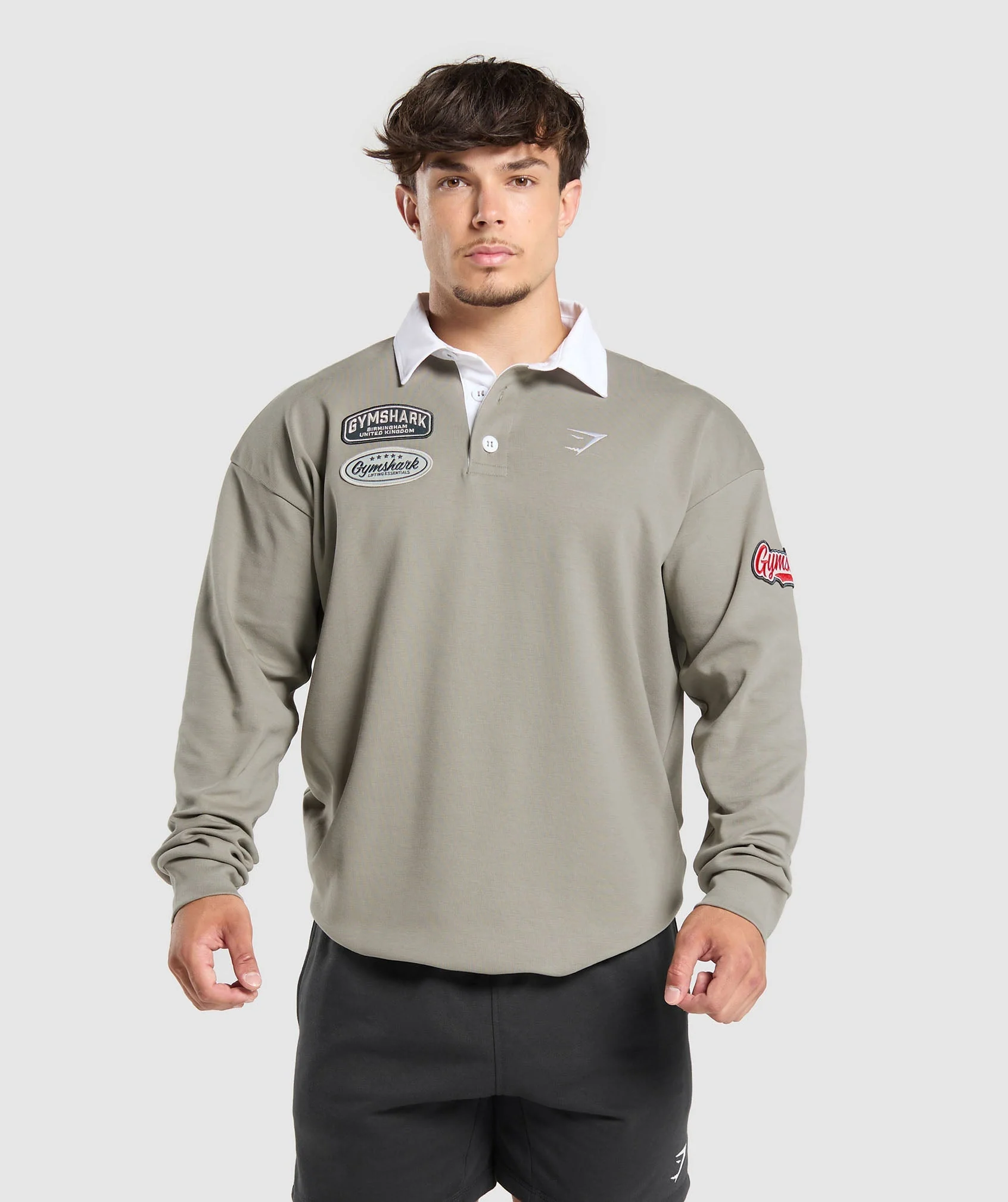 Gymshark Rugby Shirt - Linen Brown/White