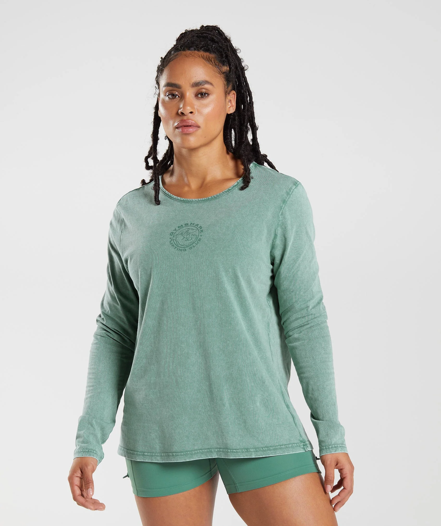 Gymshark Legacy Washed Long Sleeve Top - Hoya Green