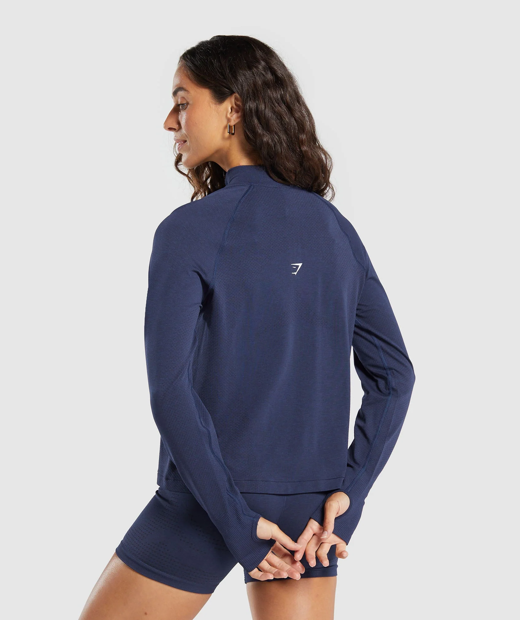 Gymshark Vital Seamless 1/4 Zip Pullover - Heavy Blue/ Marl