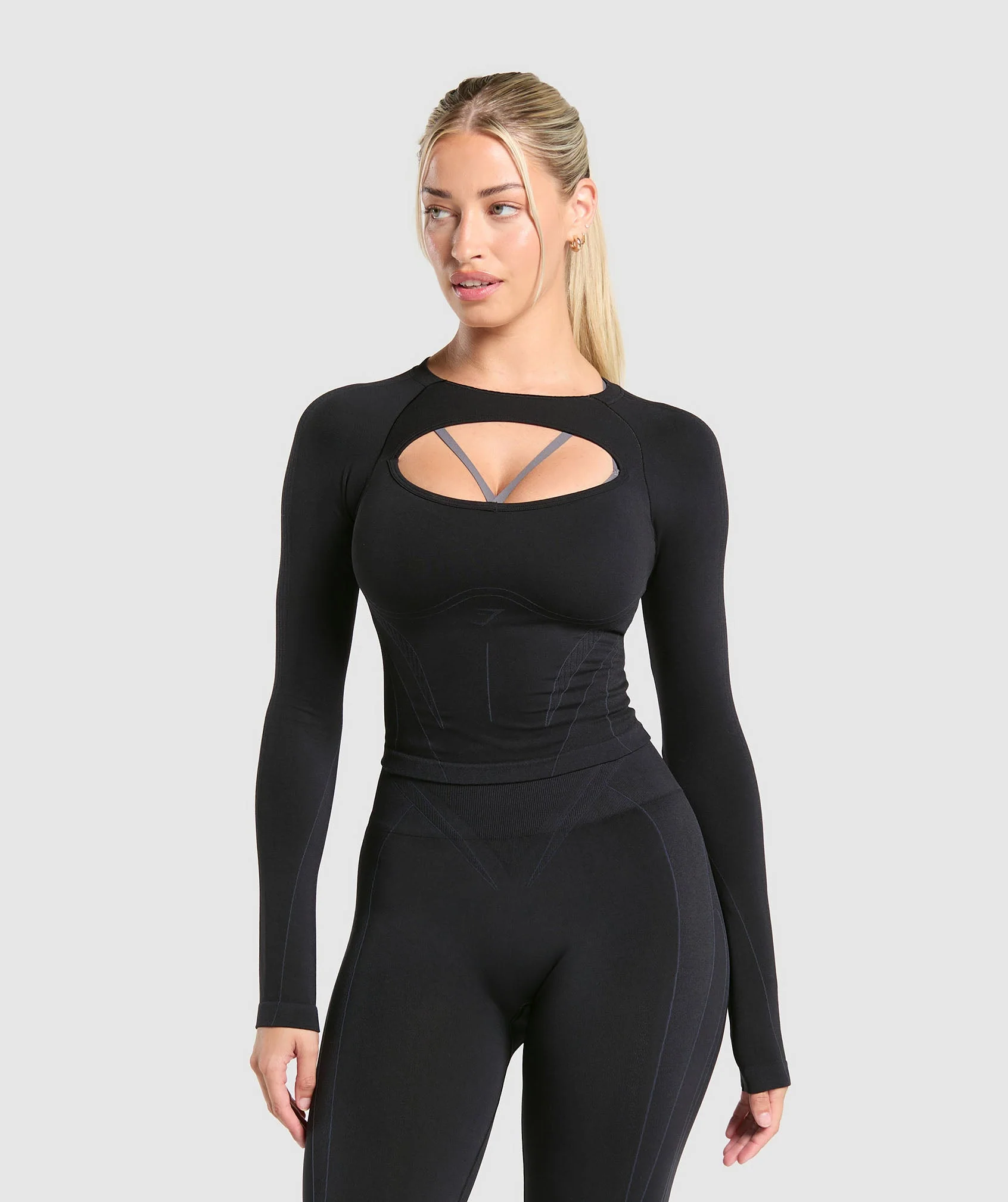 Gymshark Apex Contrast Long Sleeve Top - Black/Brushed Grey