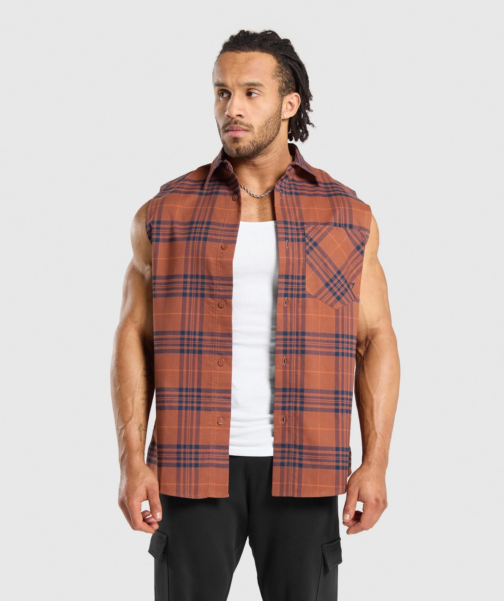 Gymshark Check Sleeveless Shirt - Canyon Brown
