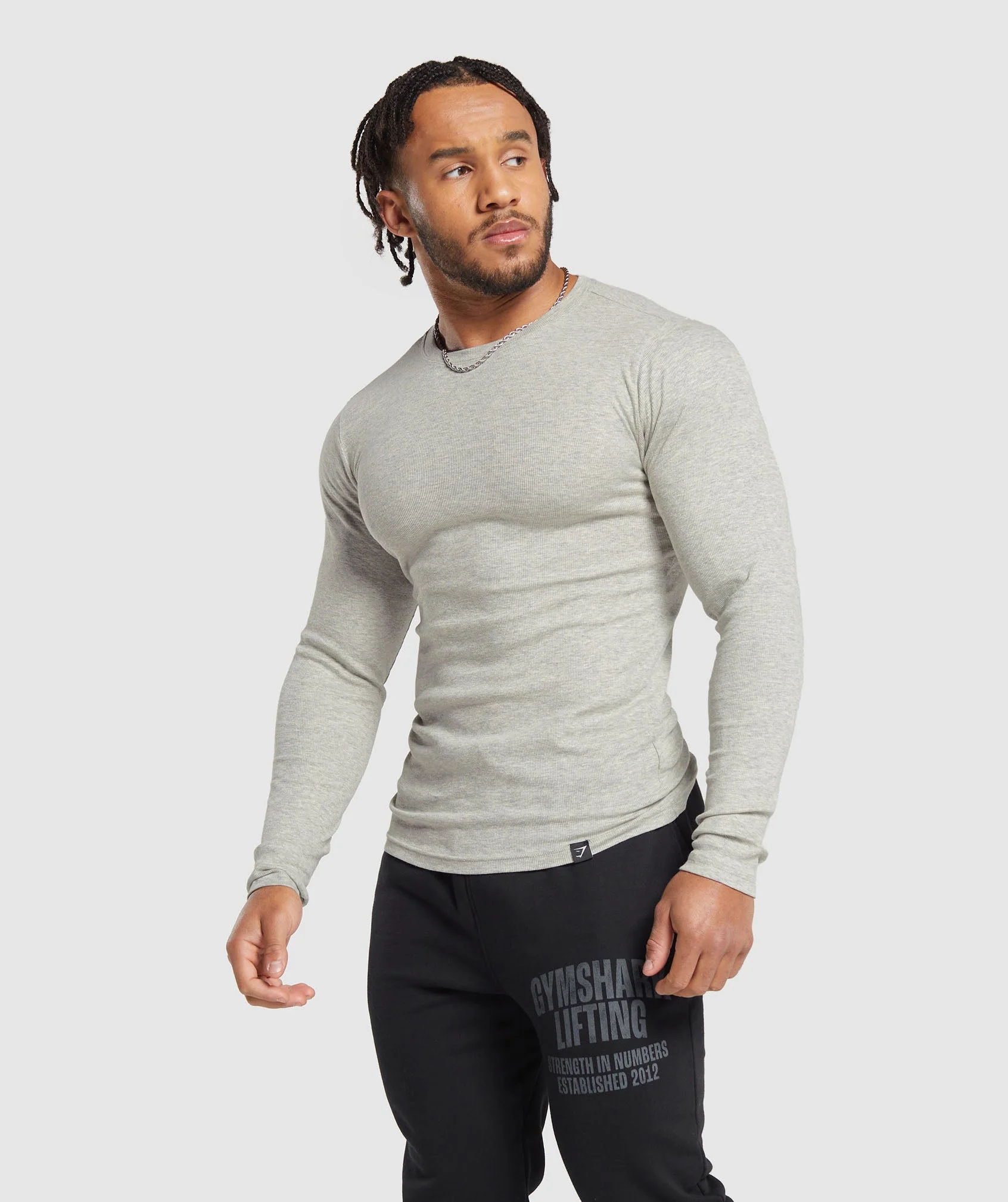 Gymshark Ribbed Long Sleeve T-Shirt - Stone Grey Marl