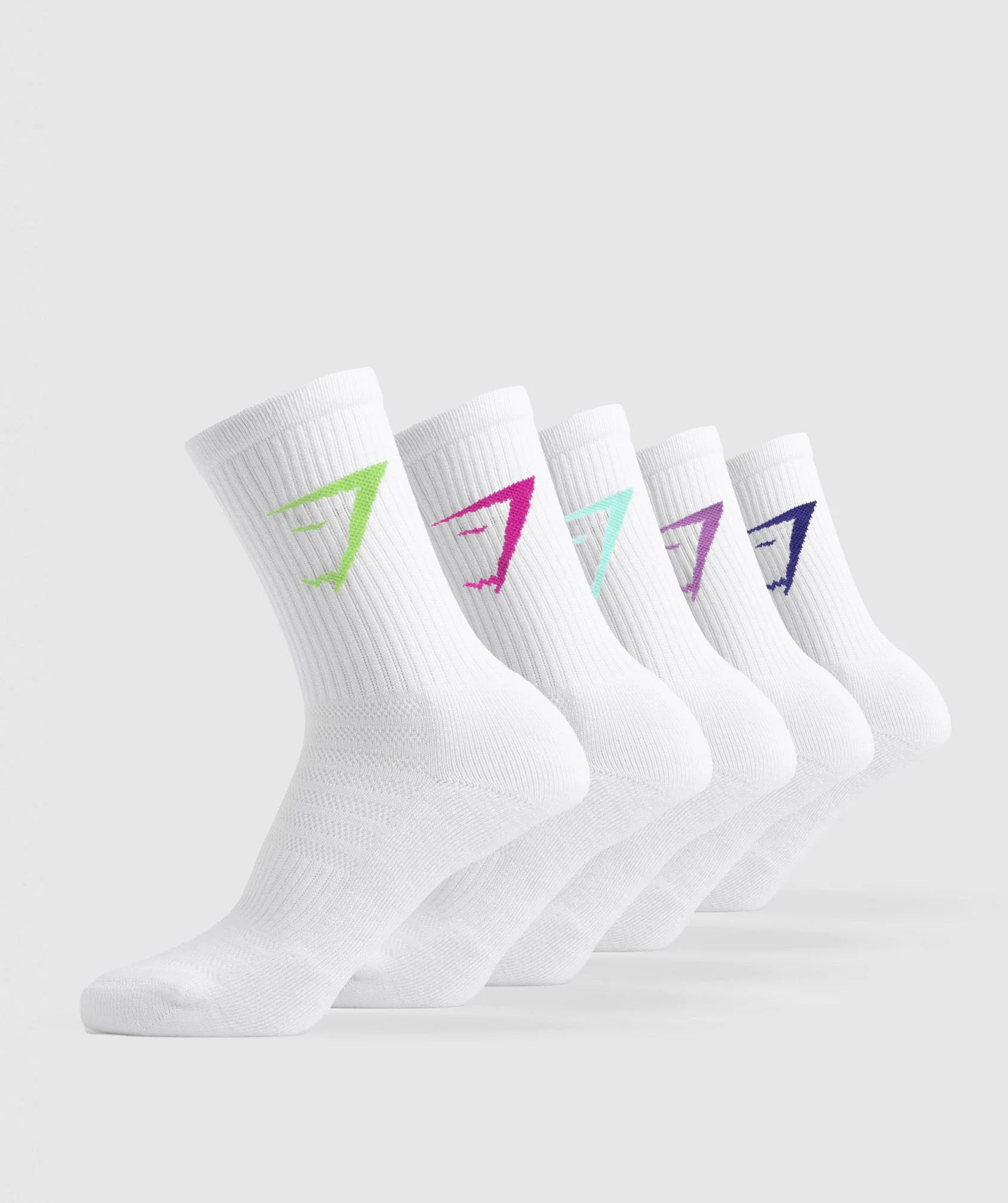 Gymshark Crew Socks 5pk - Purple/Green/Turquoise/Pink