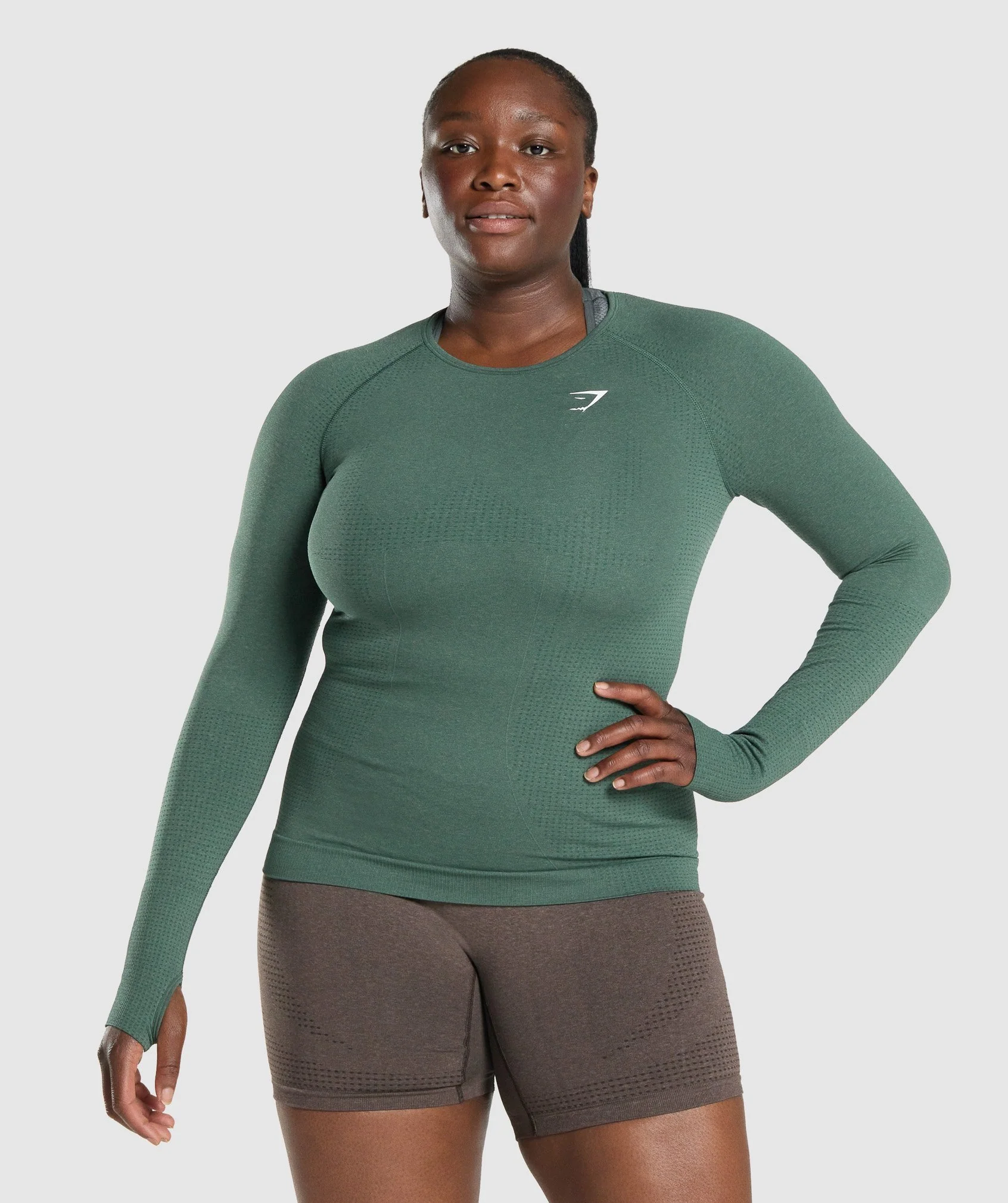 Gymshark Vital Seamless 2.0 Long Sleeve Top - Dark Green Marl