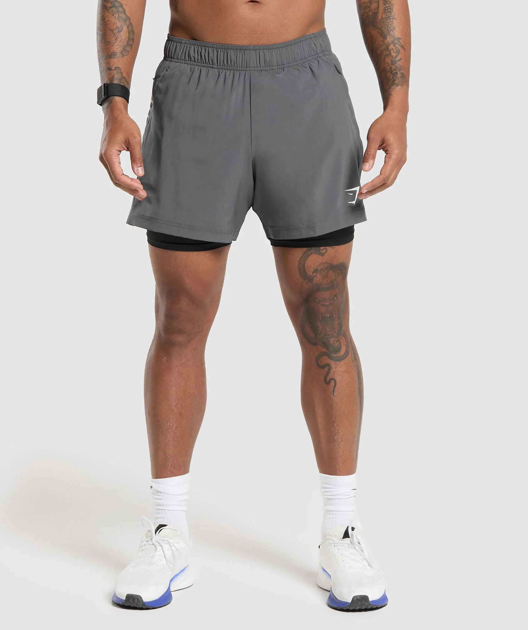 Gymshark Sport 5 2 In 1 Shorts - Silhouette Grey/Black