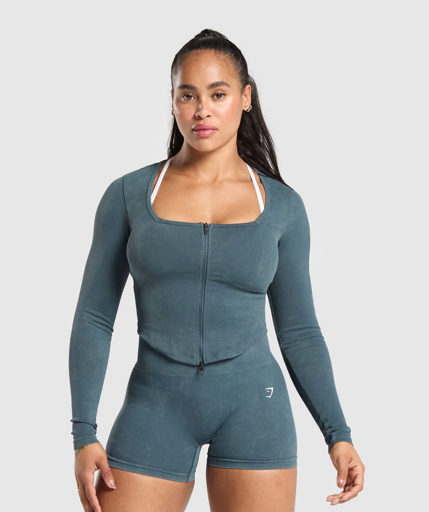 Gymshark Gains Seamless Zip Up - Titanium Blue