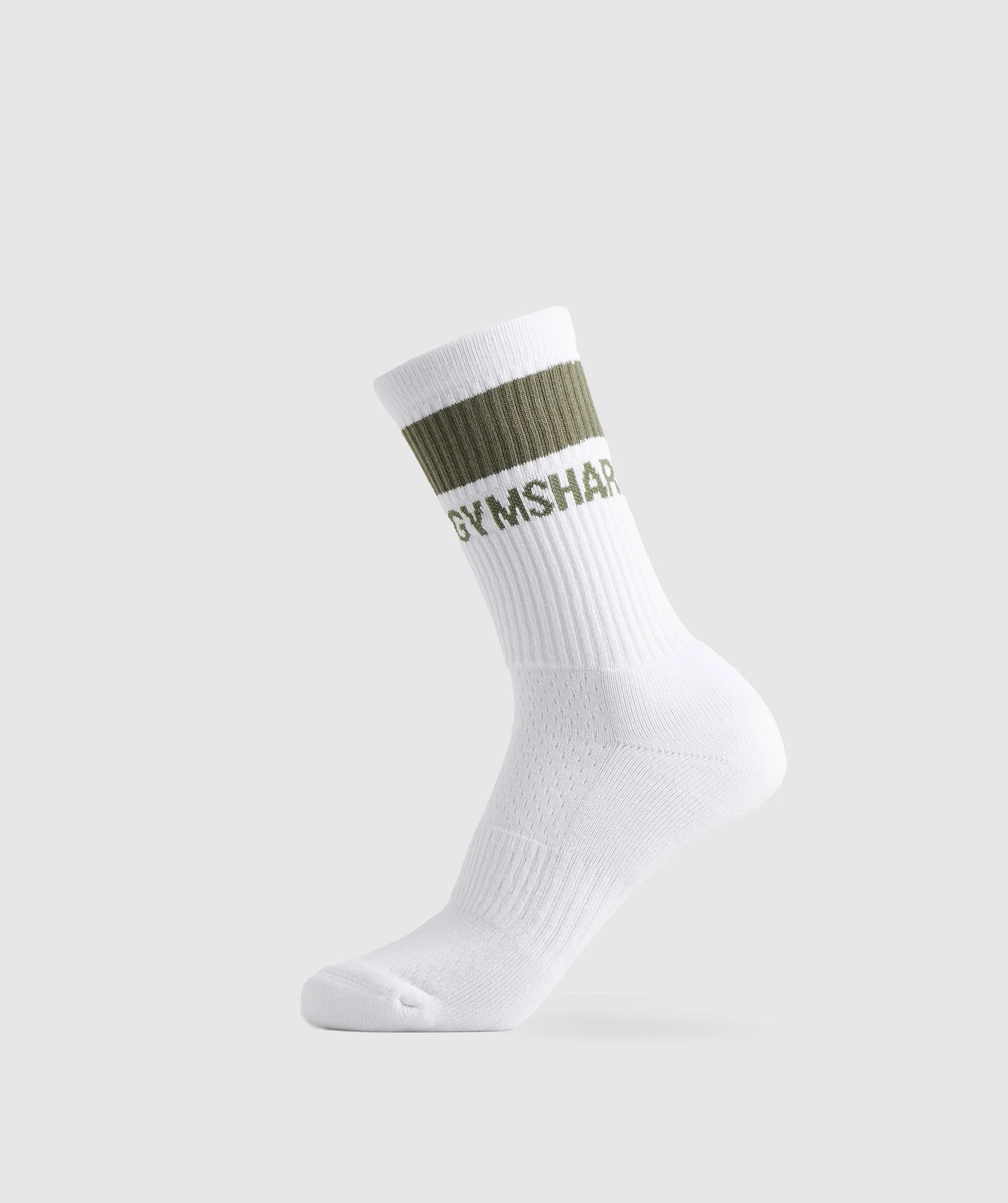 Gymshark Premium Crew Socks 1pk - White/Dusty Olive