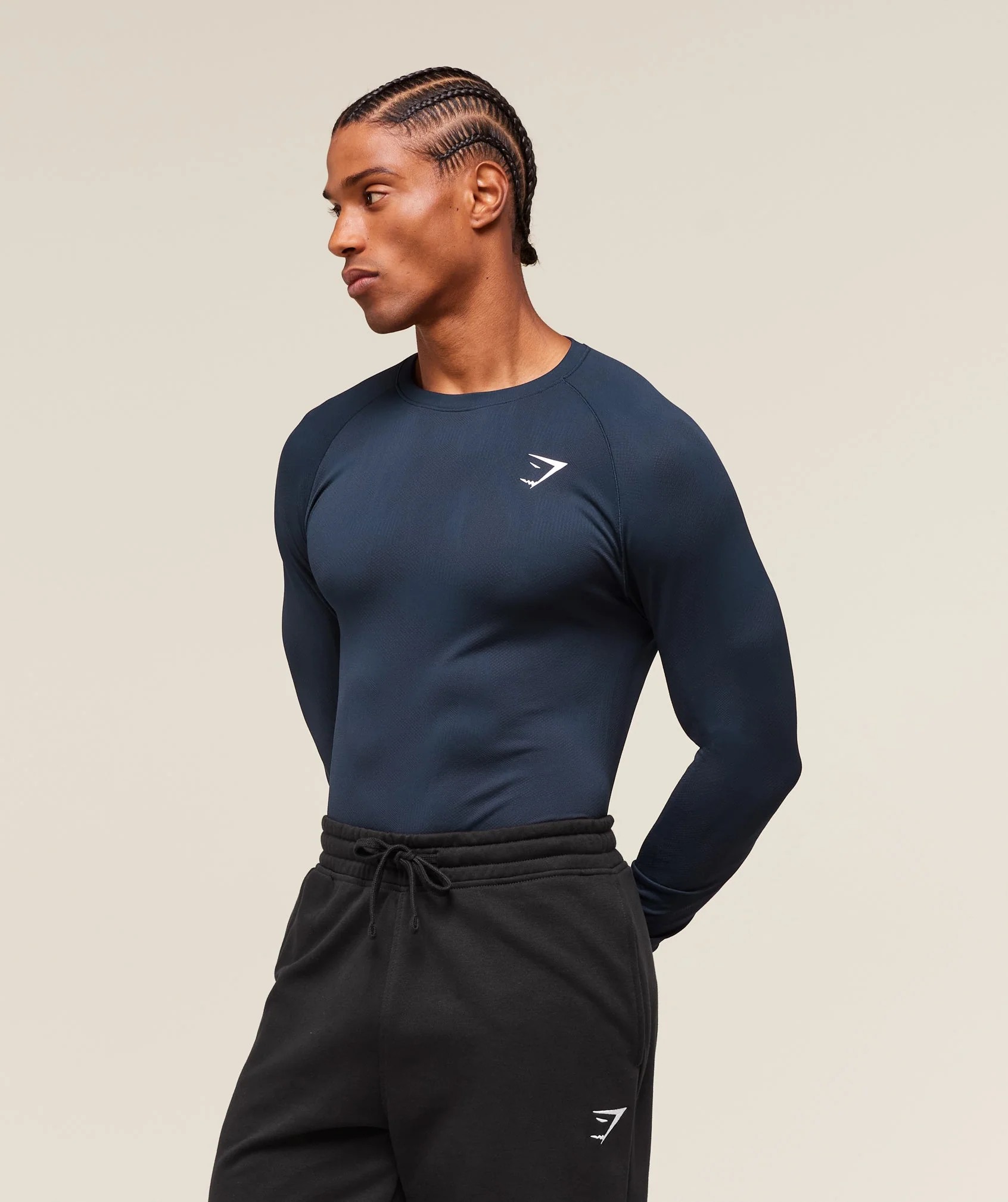 Gymshark Geo Seamless Long Sleeve T-Shirt - Navy/Heavy Blue
