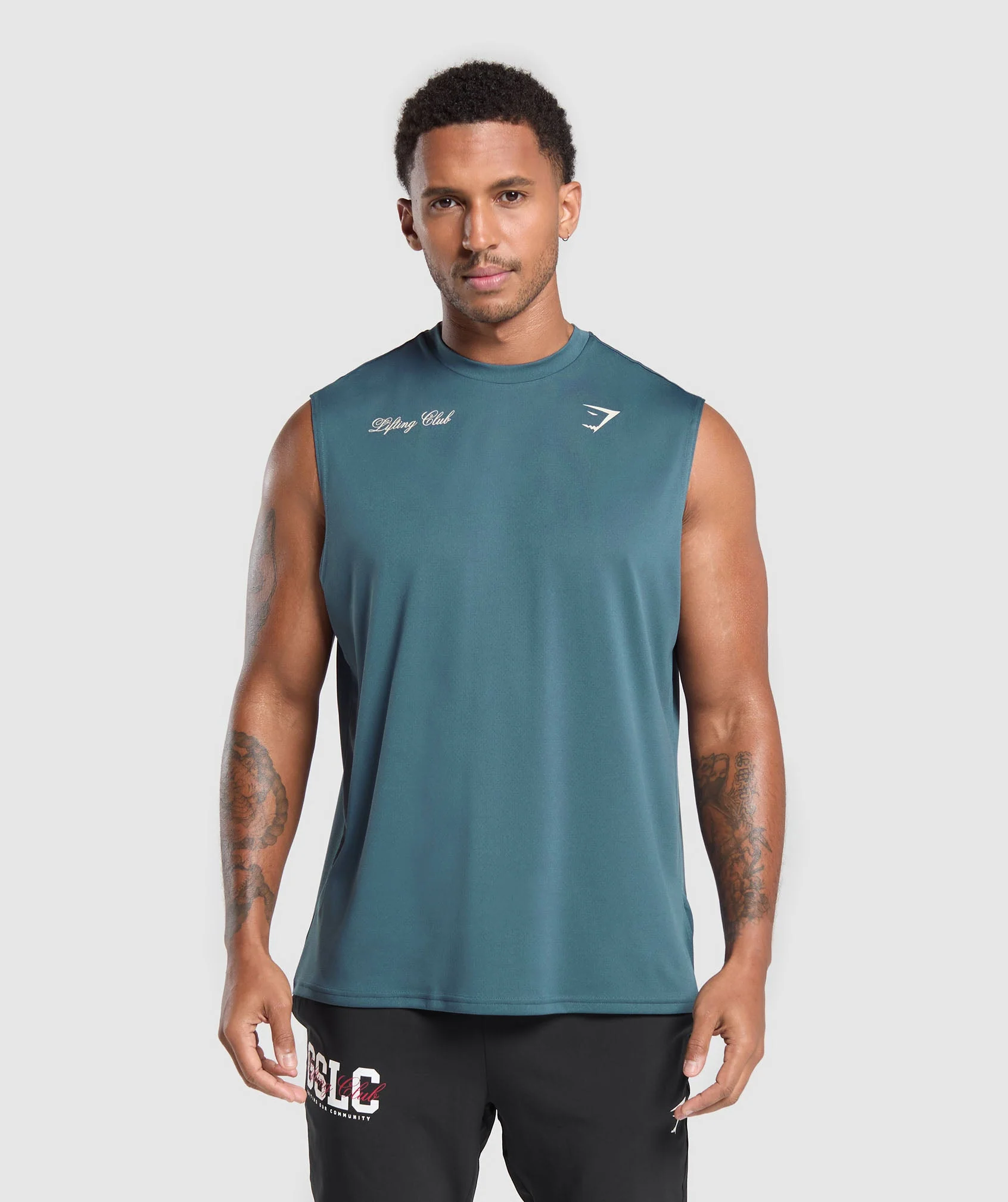Gymshark Script Graphic Cut Off Tank - Cargo Blue
